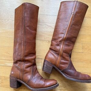 Frye Campus Boots size 7 Vintage black label Women's Cognac Leather